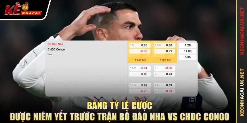 Bảng tỷ lệ cược được niêm yết trước trận Bồ Đào Nha vs CHDC Congo